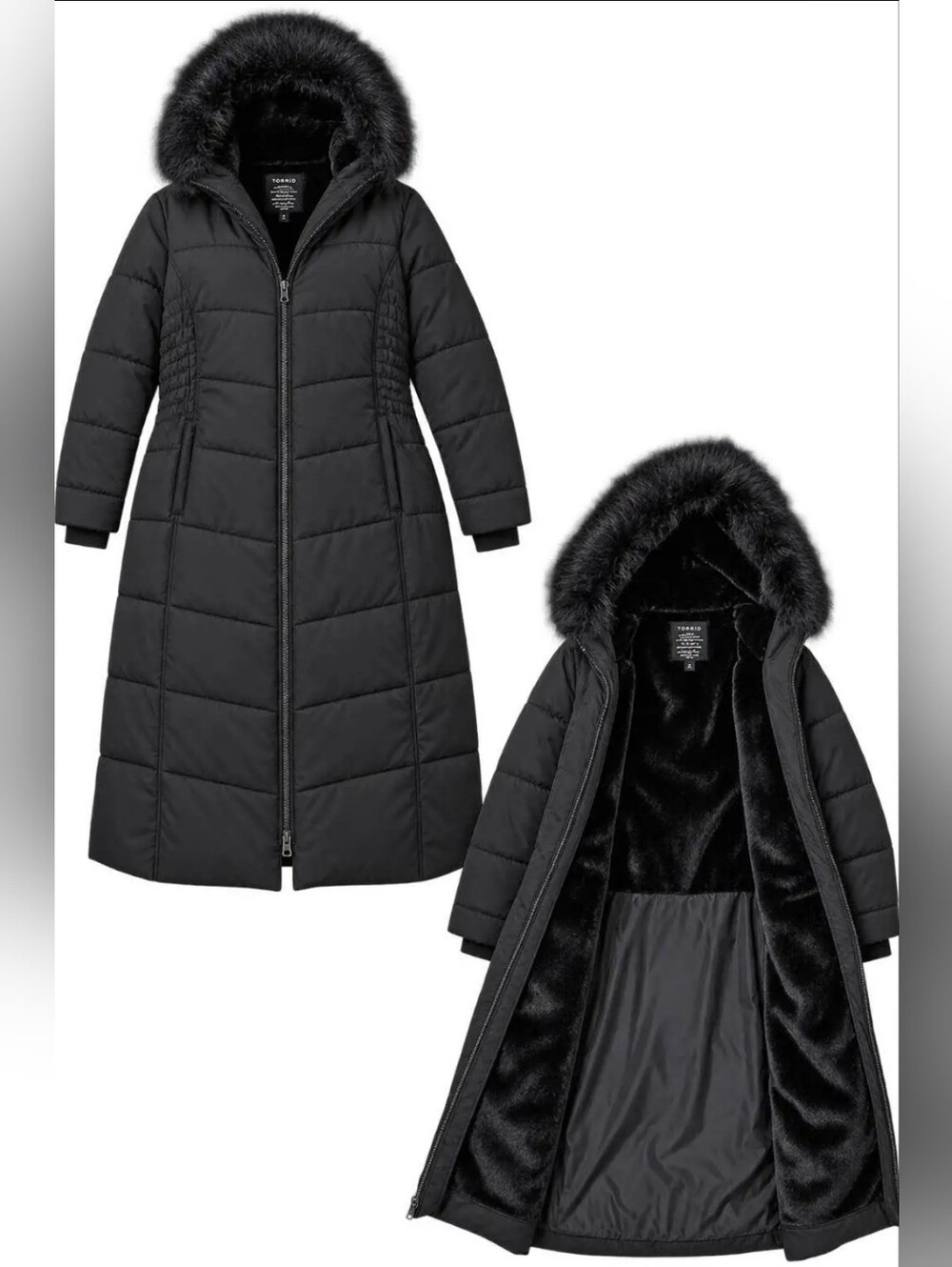 torrid Black Long Faux-Fur Trim Puffer Coat